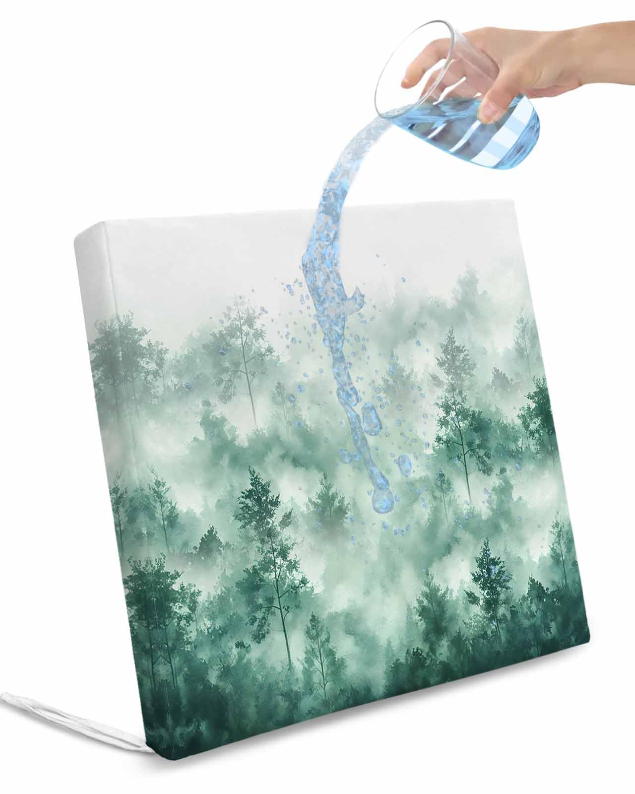 2 Pack Green Forest Rustic Waterproof Cushion Covers with Ties, Outdoor Patio Chaise Lounge Chair Seat Cushion Slip Covers Replacement(Only Cover) Vintage Tree Scenery Watercolor 22