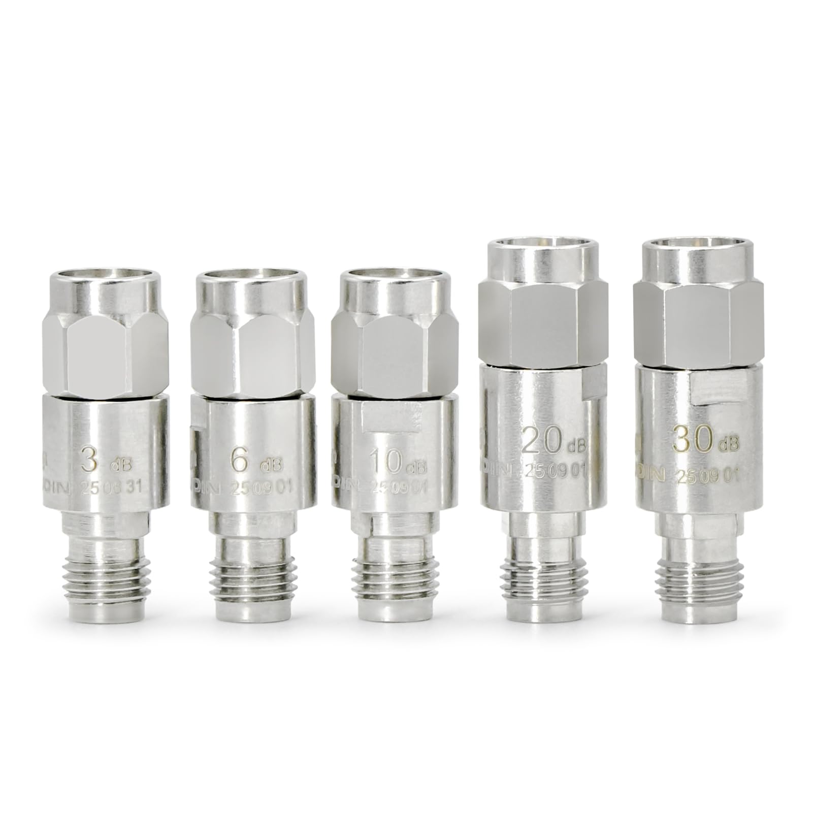 Attenuatore coassiale RF da 12,4 GHz, 3/6/10/20/30 dB, 5 attenuatori SMA in rame, da maschio a femmina, 2 W, 50 Ohm SMA Attenuatore, utilizzato nelle comunicazioni mobili, aviazione, radar