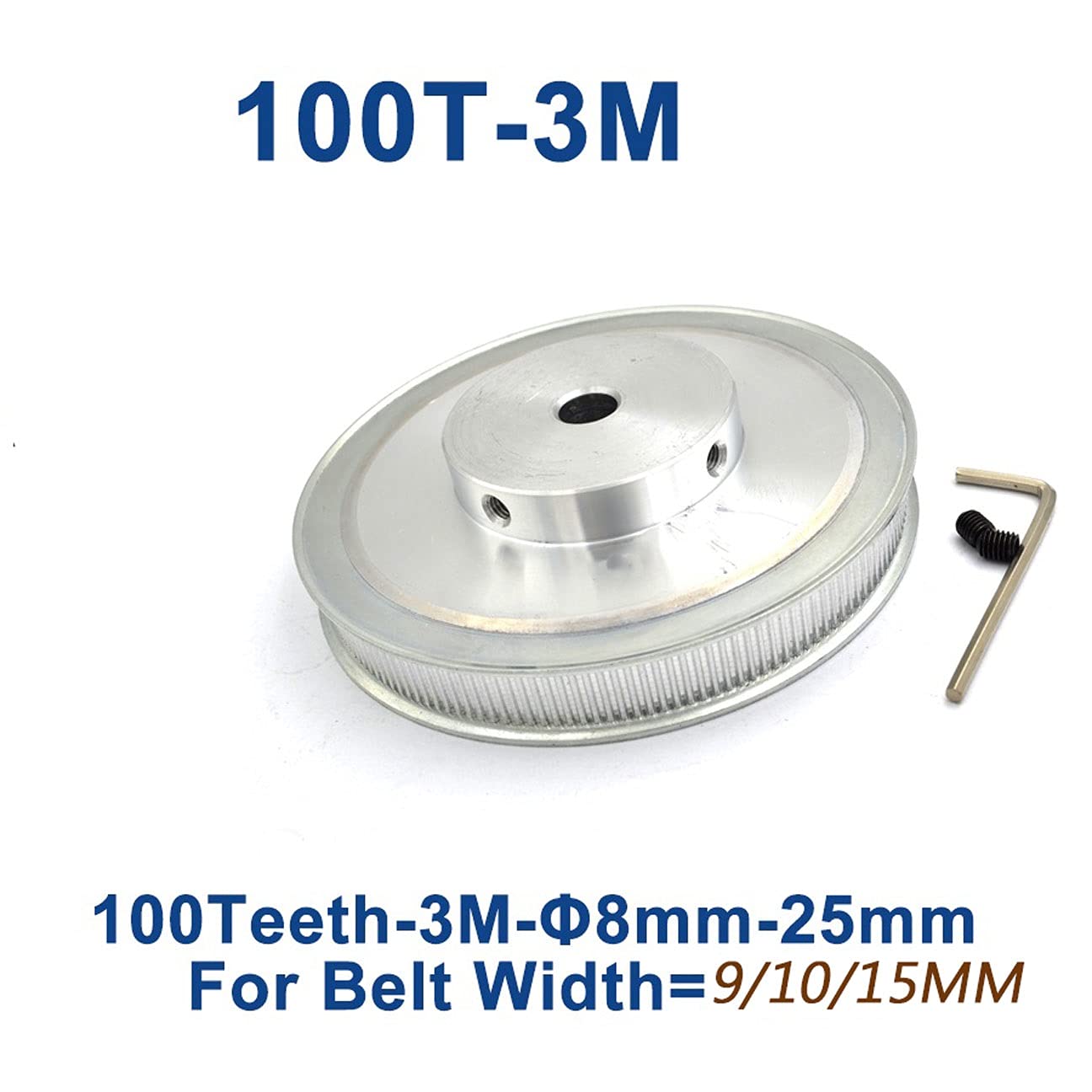 Polea de distribución de 100 dientes HTD 3M, tamaños de orificio de 8 a 20 mm, compatible con correas dentadas 3M, ideal para anchos de correa de 9/10/15 mm, polea síncrona de alta precisión