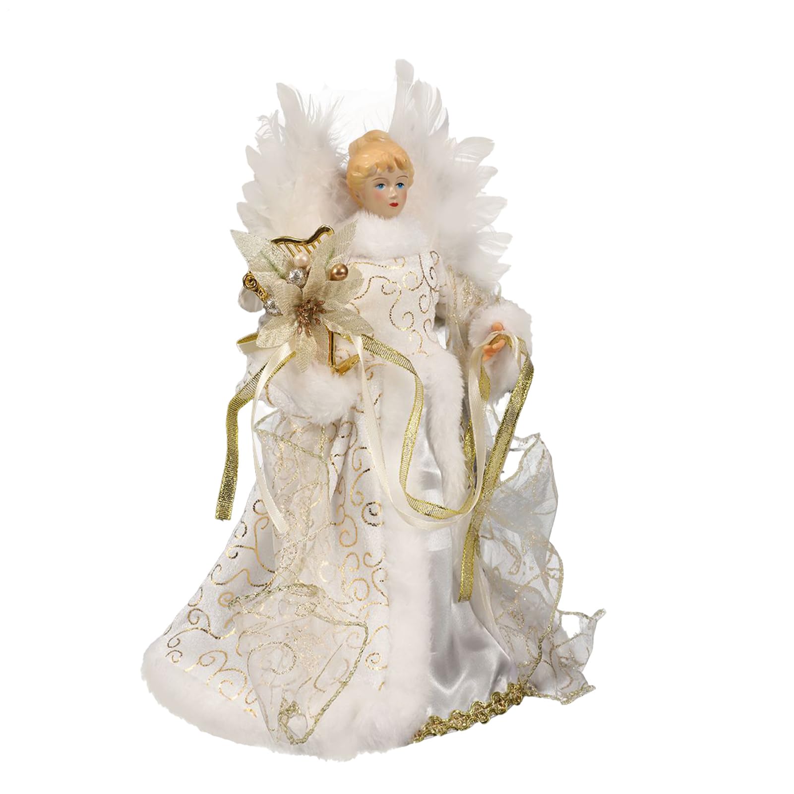 Ángel de Navidad para punta de árbol con delicadas alas blancas