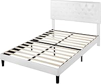 Vista 8 de SHA CERLIN Queen Size Bed Frame with Button Tufted Headboard, Faux Leather Upholstered Mattress Foundation, Platform Bed Frame, Wooden Slat Support