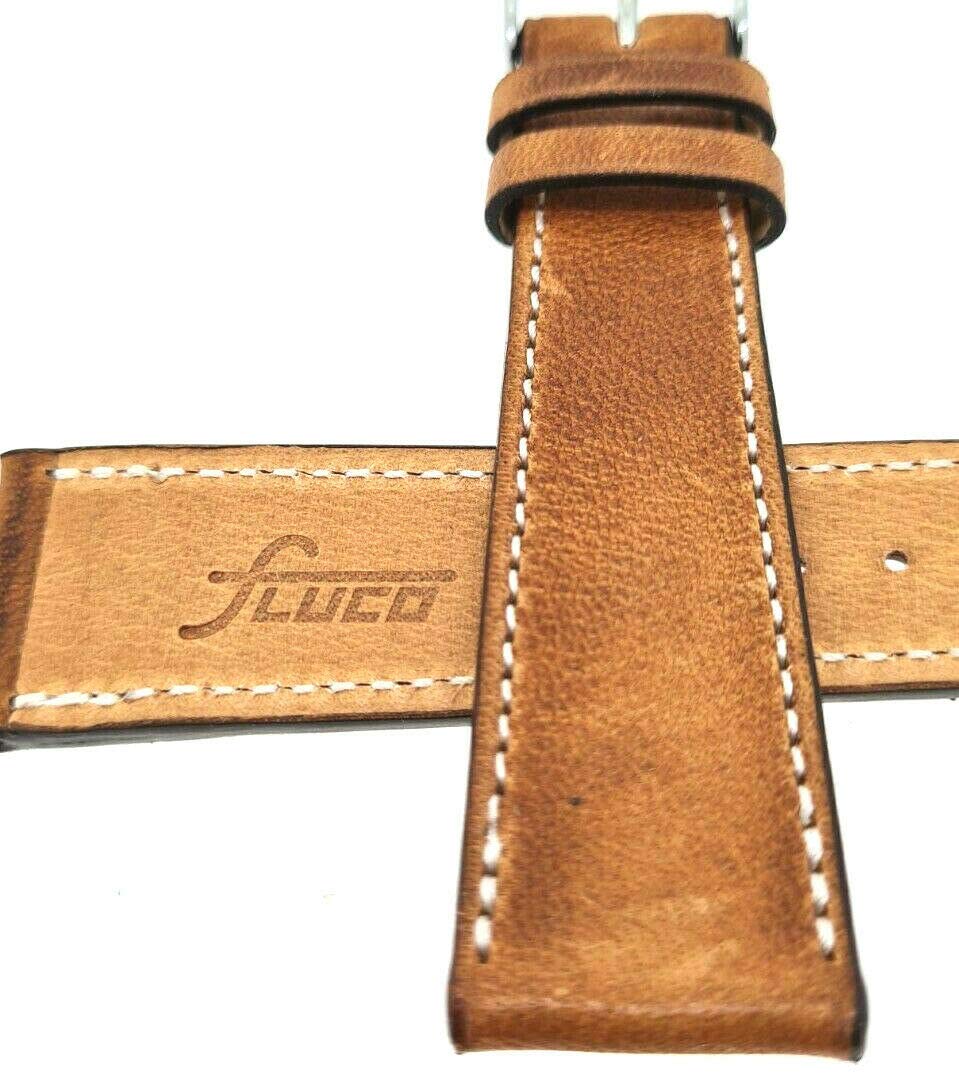 Fluco Horween Dublin Bracelet de montre 19 mm Marron clair Fabriqué en Allemagne