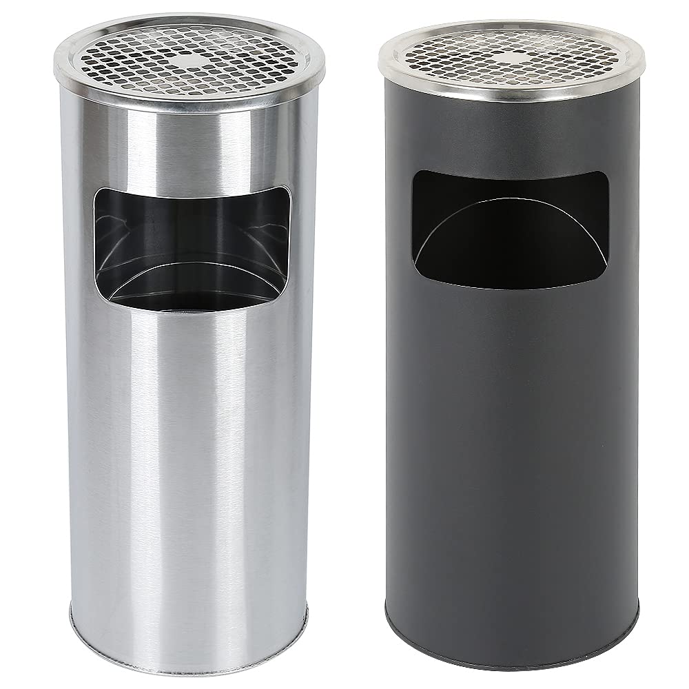 30L Pattumiera Bidone Gettacarte Cestino Posacenere da Terra in Acciaio Inossidabil,Posacenere Esterno Autoportante,Pattumiera con Secchio Interno,Interni ed Estern (25*25*60cm（Noir+Couleur argent）)