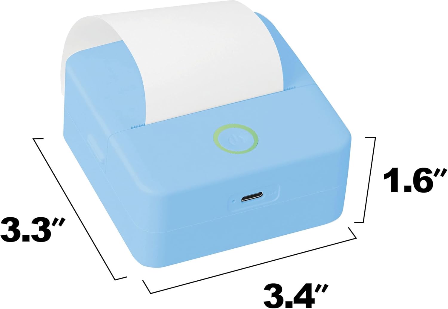 Core Innovations printer with dimensions: 3.3 inches height, 3.4 inches width, 1.6 inches depth