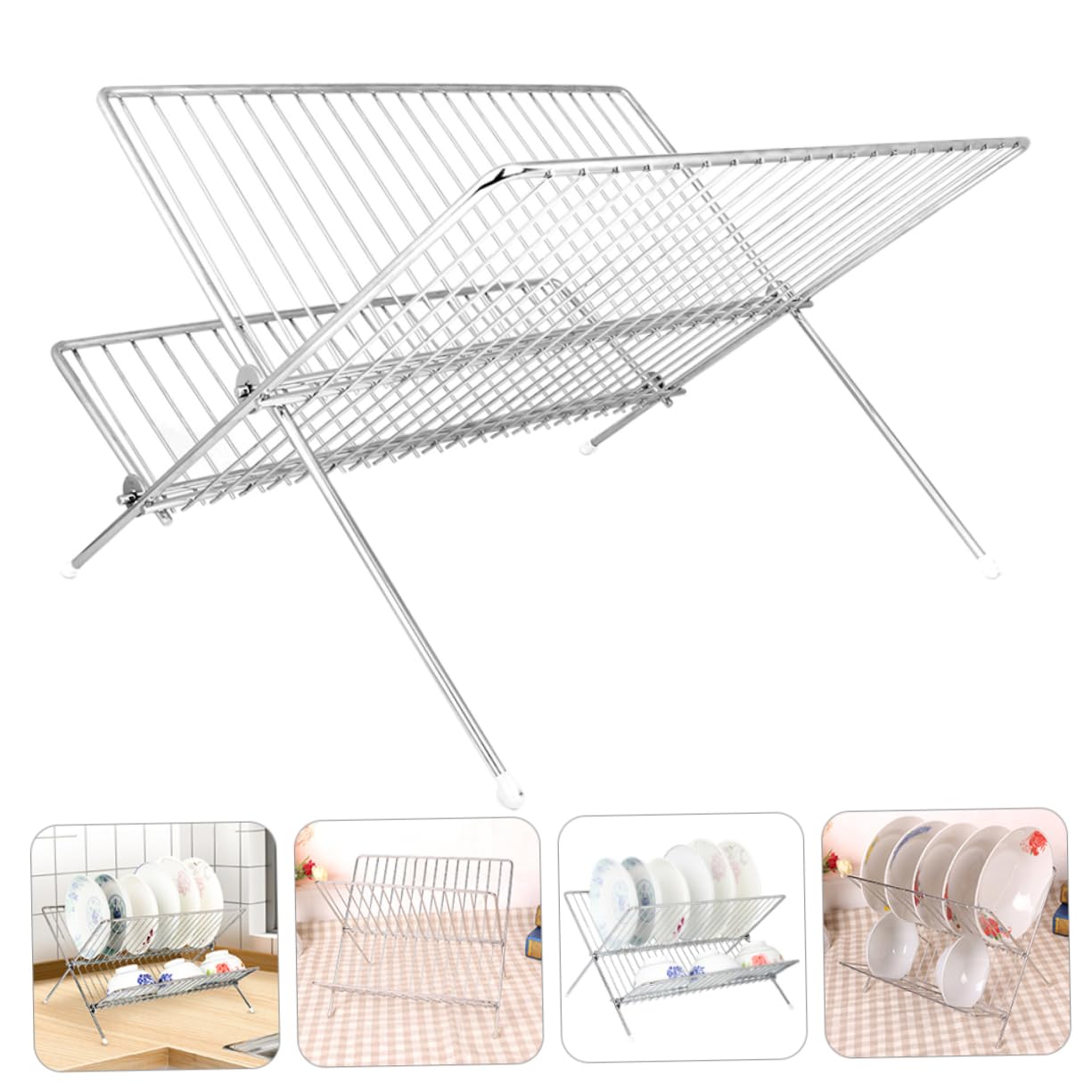 BESTOYARD Porte-Assiettes en Acier Inoxydable, Support de Drainage Cuisine, Rangement Simple et Stable pour Assiettes et Casseroles Lourdes, Argenté
