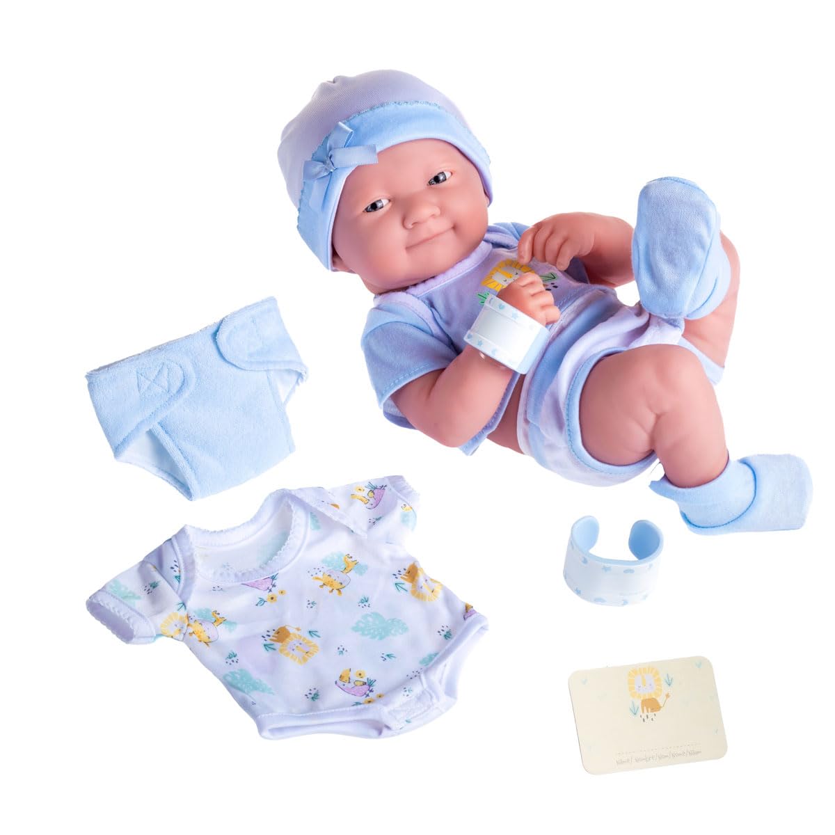 JC TOYS - Bambola La Newborn appena nata da 38 cm, in vinile morbido, include vestiti e 8 accessori, blu, disegnata in Spagna da Berenguer, 2 anni