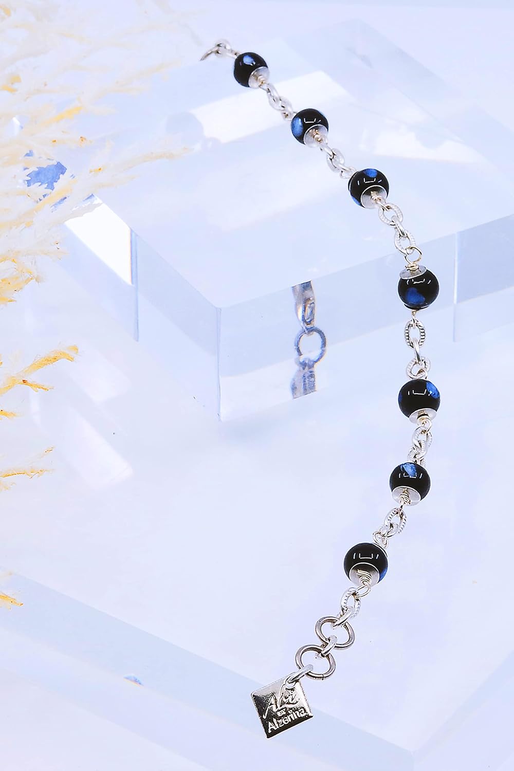 Alzerina Jewelry - Sentimento Bracelet - Gold-Plated Chain Bracelet with Conta Di Ojo Beads, Minimalistic, Elegant, Everday Good Luck Bracelet, Designed and Handmade in New York