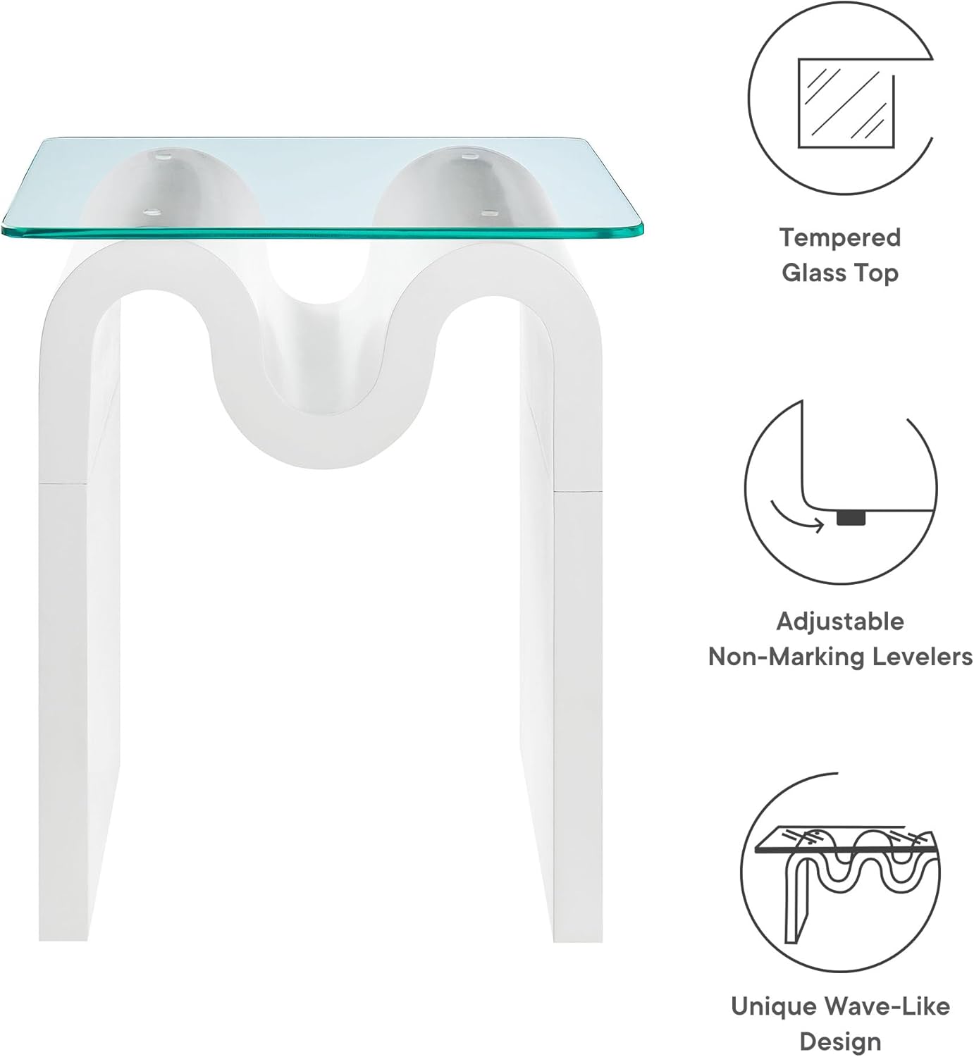 Modway Ondine Glass Top Side Table in White