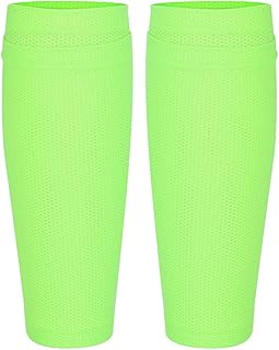 2719200036811 9.25in Leg Guard Socks,a Pair Soccer Shin Guard Socks, Breathable Protection Reduce Shocks, Nylon Breathable Calf Shin Guard Covers for Kicking Ball, Running, Cycling (Fluorescent Green)