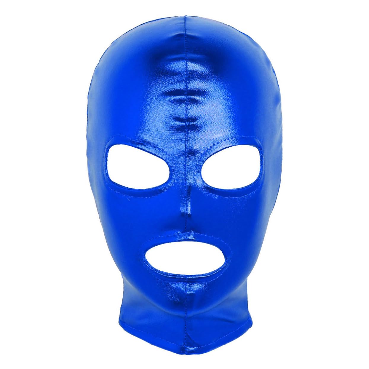 TTAO Men Women Shiny Metallic Latex Full Face Mask Hood Balaclava Open Mouth Hole Headgear Club Blue One Size