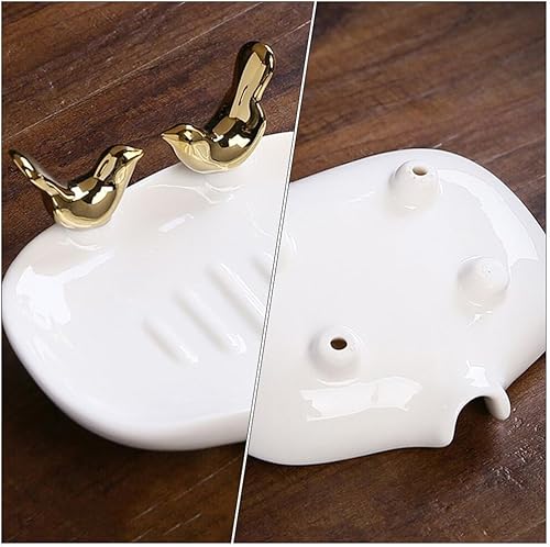 Miniatura 8 de SOLUSTRE Jabonera de drenaje de cerámica, jabonera de cerámica, bandeja de jabón autodrenante, soporte para jabón, soporte para jabón, soporte de
