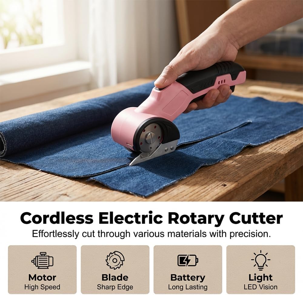 Rechargeable Cordless Electric Scissors, Rotary Cardboard Cutter, Automatic Box Cutter With Led Light, Extra 2 Blades, Electric Scissors For Fabric Leather Carpet Plastic Cloth Carton (Blue)