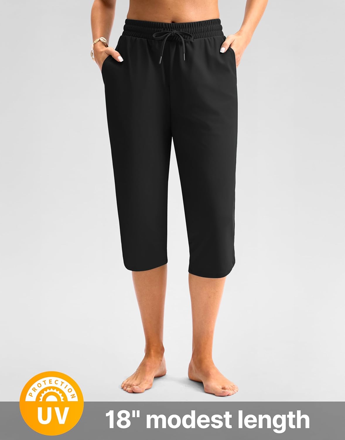 Viodia Women's 18" Swim Capris Pants Modest Swimsuits Quick Dry Bathing Suit Bottoms UPF 50+ Beach Pants with Pockets - Image 3