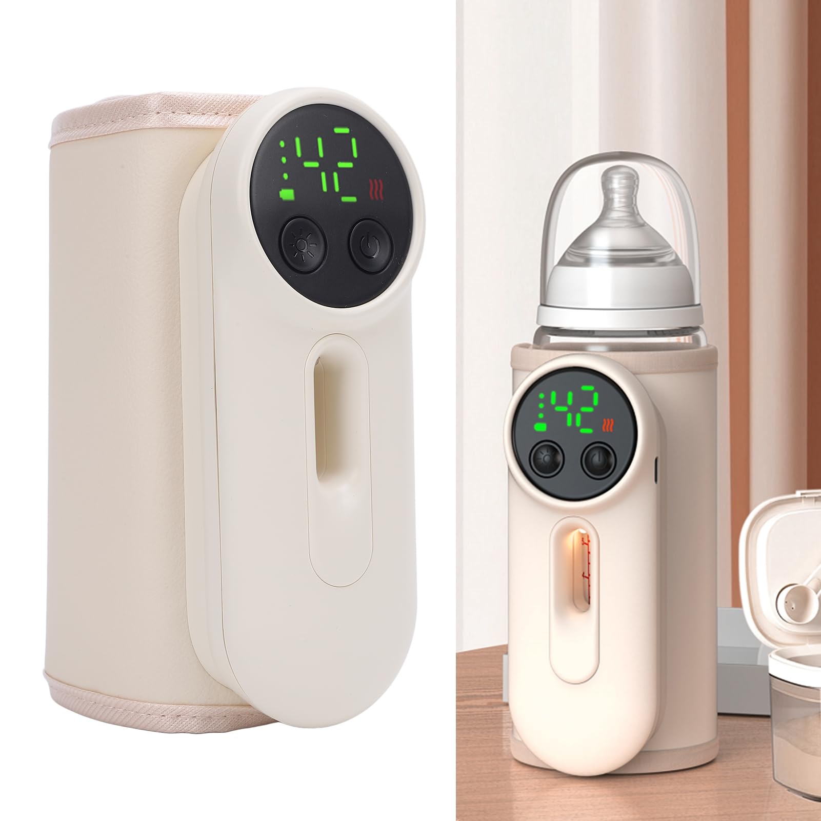 TOPINCN Calentador de Botellas de Leche Portátil Inalámbrica, Calefacción Rápida sin Agua, USB Recargal de Viaje de Leche con Pantalla con Pantalla de Temperatura y Luz Nocturna,