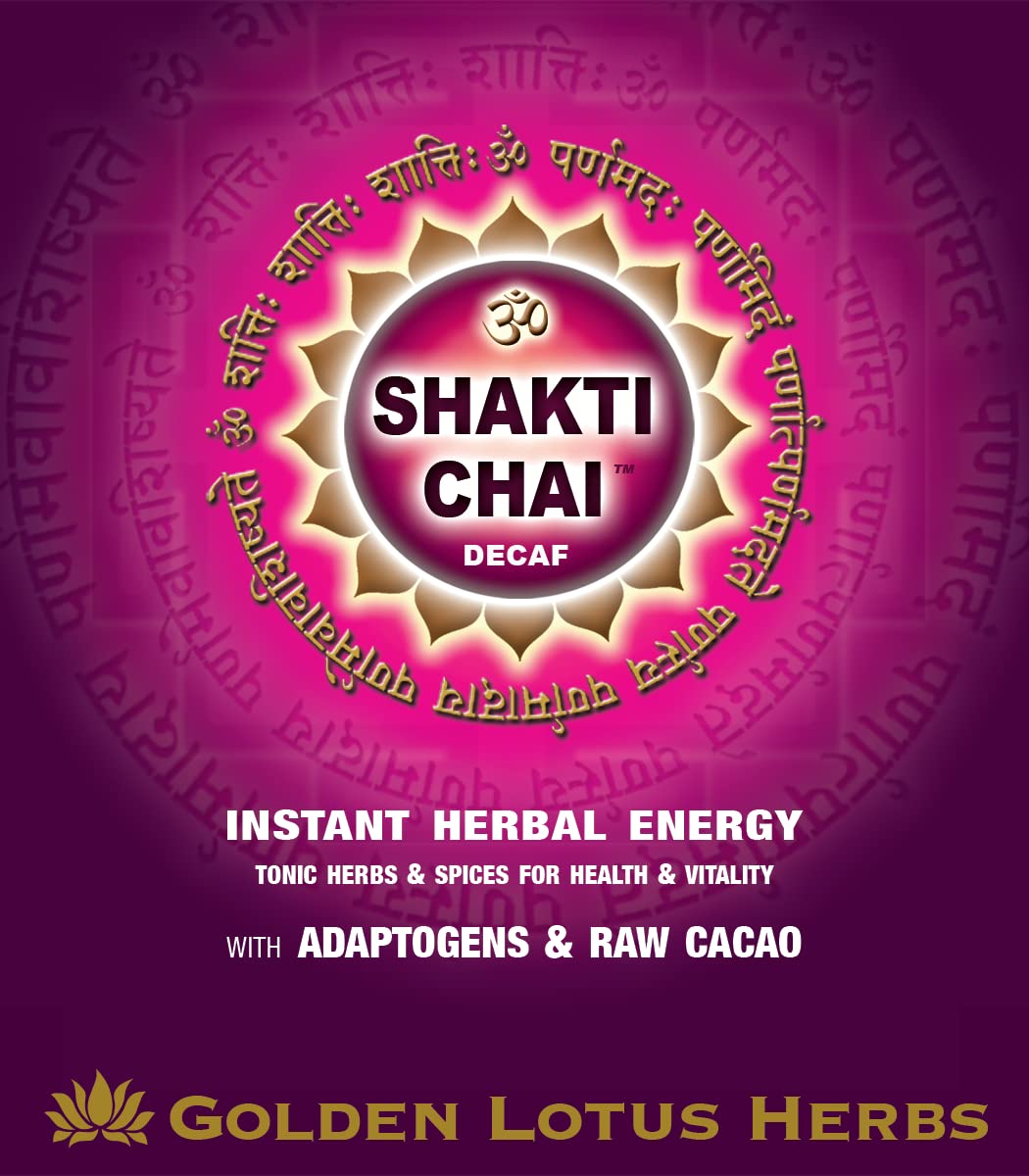 Golden Lotus Herbs Chai Tea (Shakti Chai Decaf with Adaptogens & Raw Cacao, 16 Oz.)