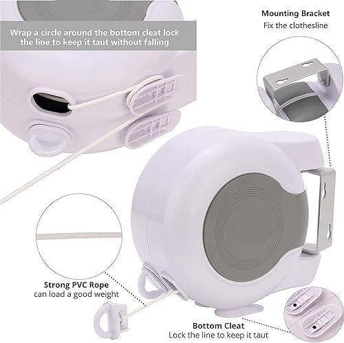 Miniatura 5 de Tendedero retráctil doble resistente para interiores y exteriores, retracción, uso en interiores y exteriores (cuerda doble de 6.6 x 49.2 ft)
