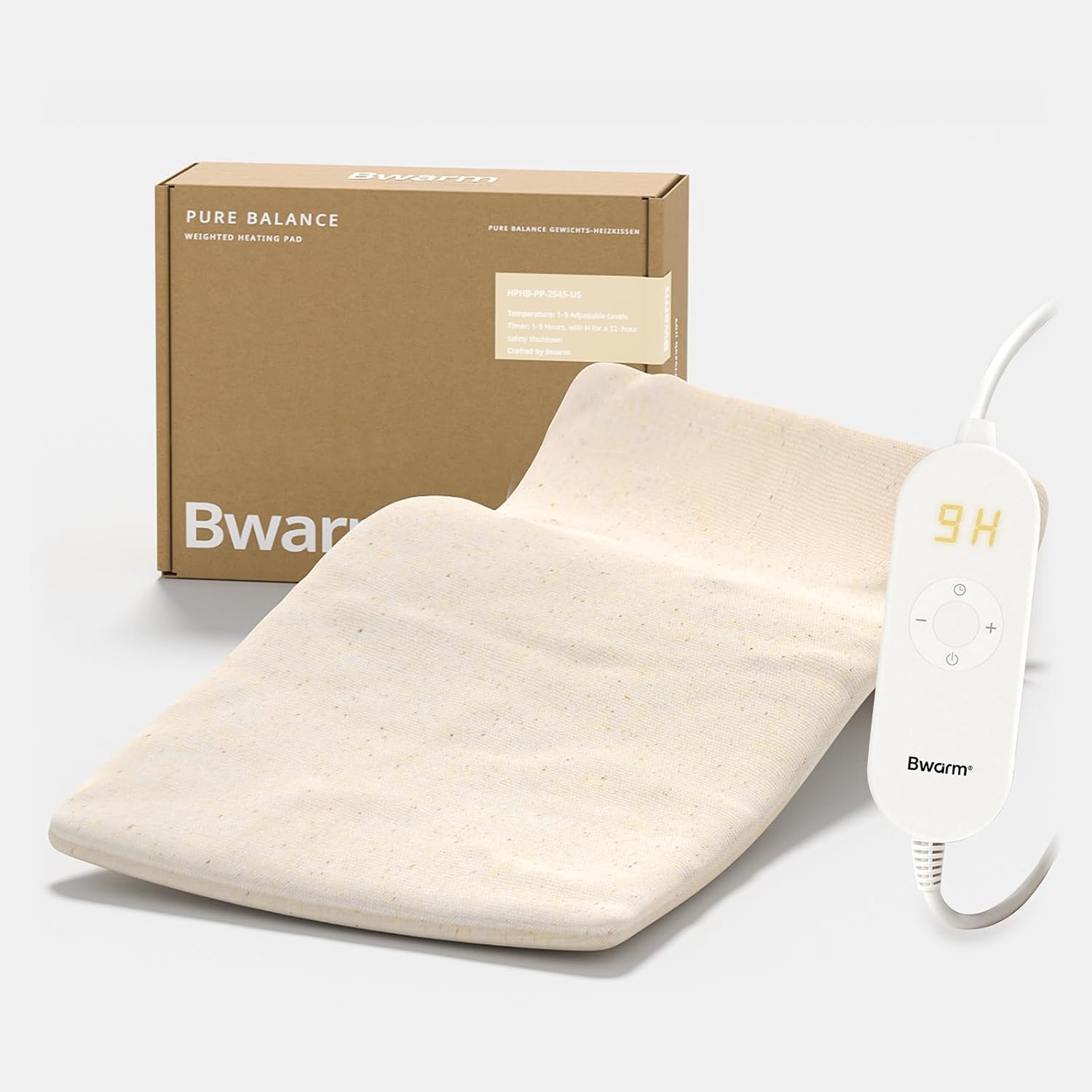 Bwarm Weighted Far Infrared Heating Pads 100% Cotton Fast Heating with 9 Heating Levels 12 Hours Auto-Off Heated Pad for Back Neck Hot Pad for Arms and Legs (White, 12''×24')