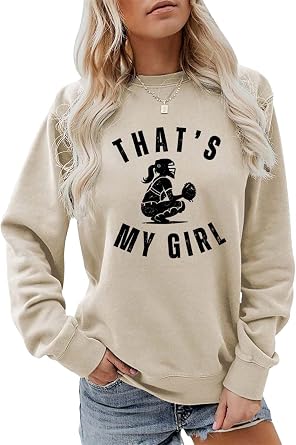 Thats My Girl Softball Mom Sweatshirt, Funny Catcher Mama Shirt Women Crewneck Game Day Sweater Cheer Mom Pullovers