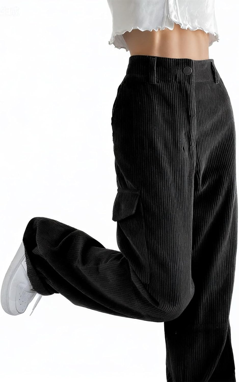 EMMIOL High Waisted Corduroy Pants for Women, Bootcut Wide Leg and Baggy, Cargo Vintage Loose Trouser in Dark Brown Black