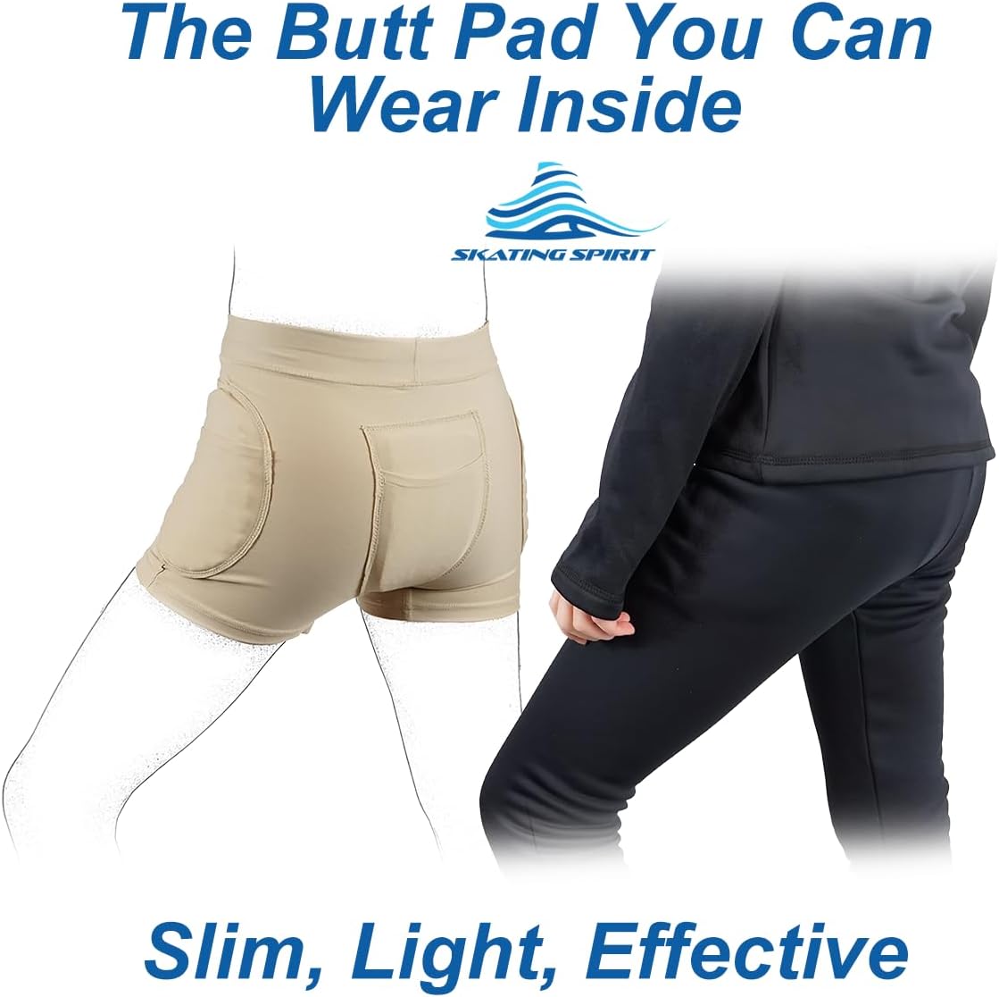 SkatingSpirit Slim Padded Figure Skating Shorts, Hip Tailbone Gel Pad Protective Underwear