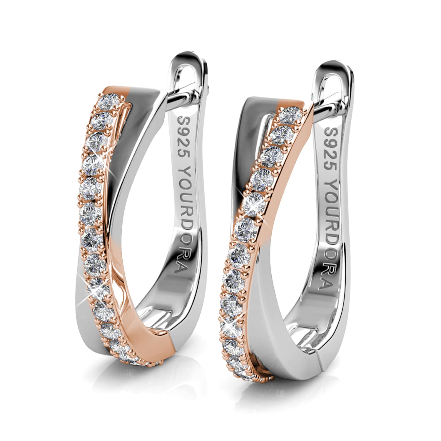 YOURDORA Donna Orecchini a Cerchio Originali in Argento 925 Zirconi Anello Contorto Idea Regalo Gioielli