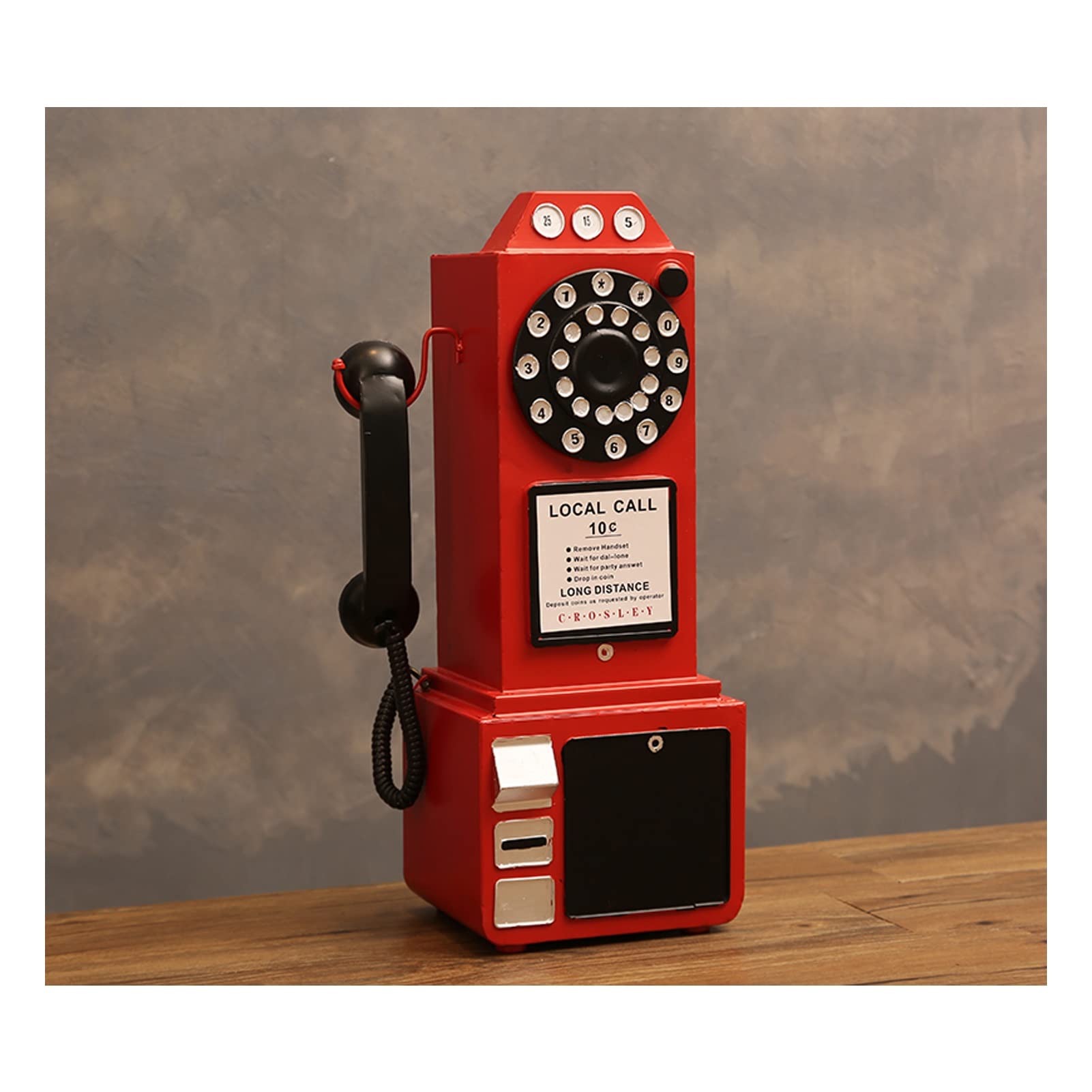 Meiiron Decorative Telephones, Wall Decor Simulation Phone Model Ornament, Iron Art, 19.7 inch Height Large Size, More Color, Pay Phone with Painted Digital Buttons (Color : Red)