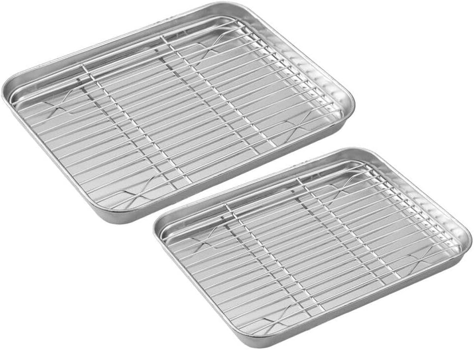 2sets Stainless Steel Baking Tray with Wire Rack Non-stick Baking Sheet and Cooling Rack for Cookies Bread and Pastry Kitchen Essentials