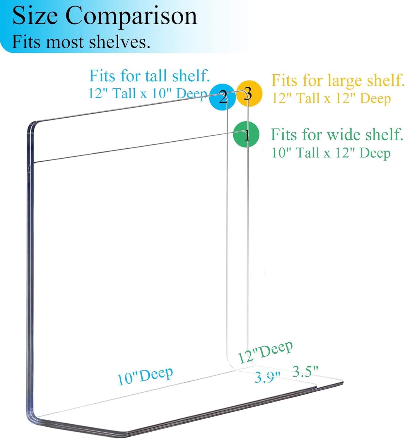 Shelf Dividers for Closet Organization: 12" Tall x 12" Deep Acrylic Closet Shelf Dividers for Clothes Sweater Purse - Clear Organizers and Storage Separators for Home Space Saver Enthusiasts