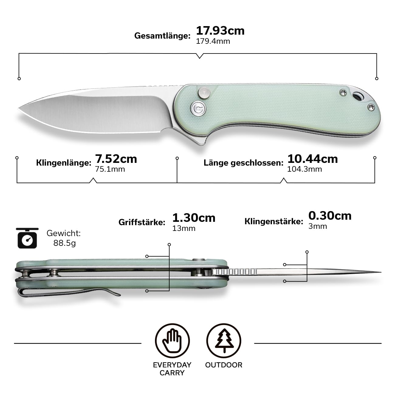 CIVIVI Elementum II Folding Pocket Knife with 7.51CM Nitro-V Blade & Natural G-10 Handle, Outdoor Knife with Clip (C18062P-2)