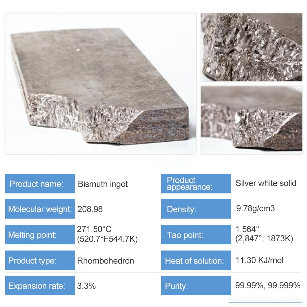 1000 g metalu bizmutu, 99,99% czyste kryształy bibarrenowe do produkcji kryształów, przynęt wędkarskich, do stosowania w biżuterii i sztuce, półprzewodniki, nadprzewodniki, trudnopalne