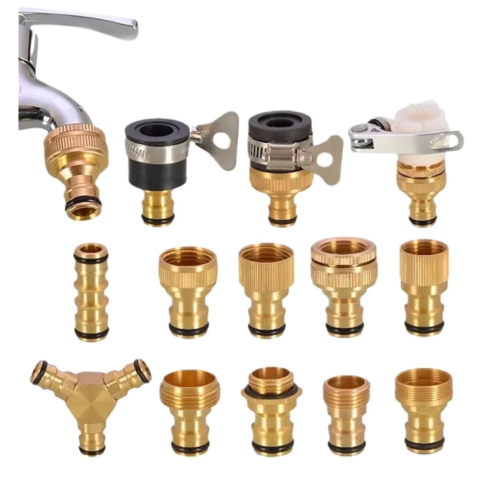 Conectores De Manguera Flexibles De LatóN 1/2/5 Uds Manguera de jardín latón Accesorios conexión rápida 1/2 Pulgadas 3/4 Adaptador Grifo Universal para Manguera(Typ-M,5pcs)