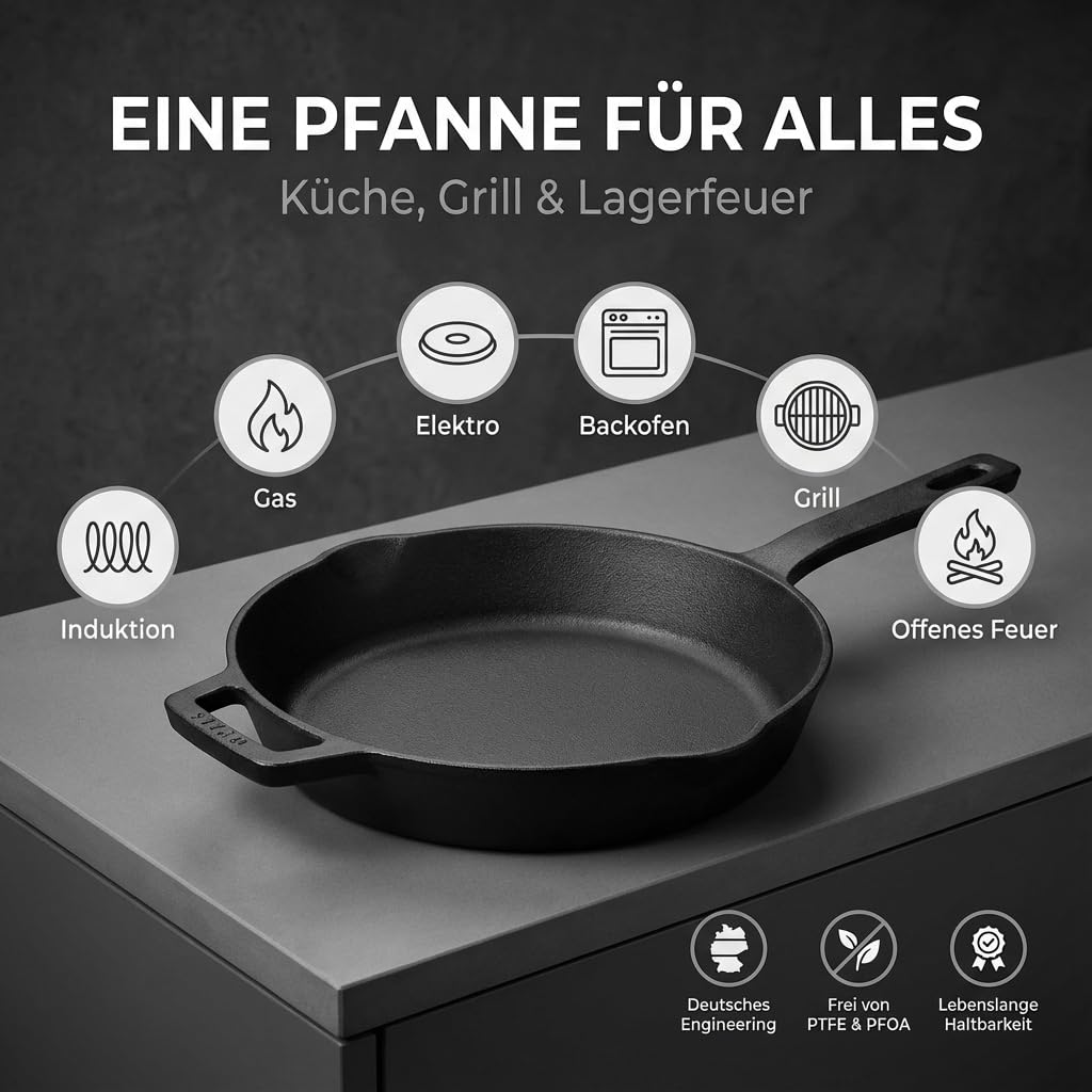Ottia geschliffene Gusseisenpfanne, bekannt aus dem Fachhandel. Sehr widerstandsfähig und robust. 24cm groß. Bratpfanne aus Gusseisen, Cast Iron Pan, Eisenpfanne, Gusseiserne Pfanne. HH Händer.