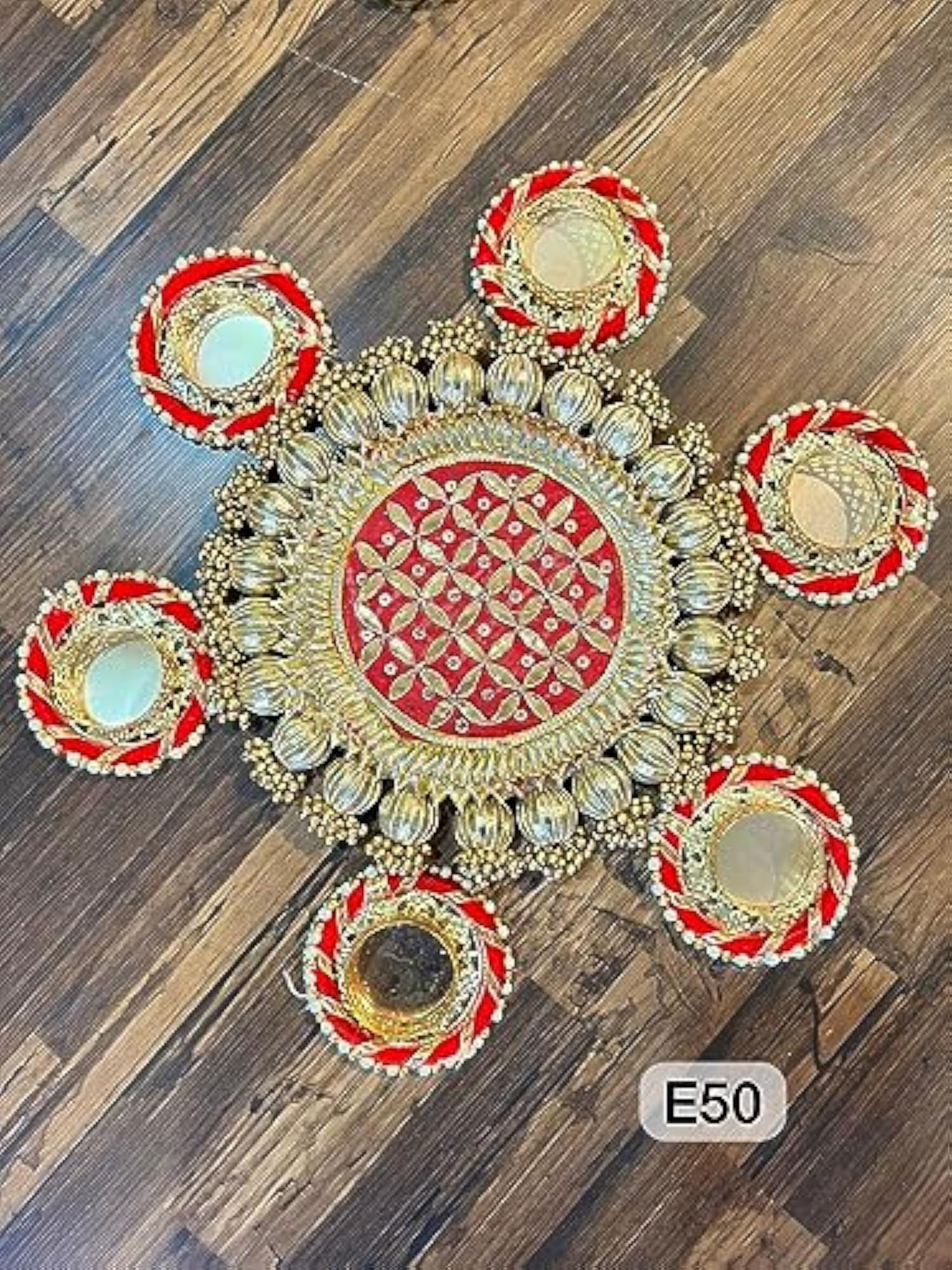 Handmade Colourful Flower Rangoli Mat & Tealight Candle Holder Set