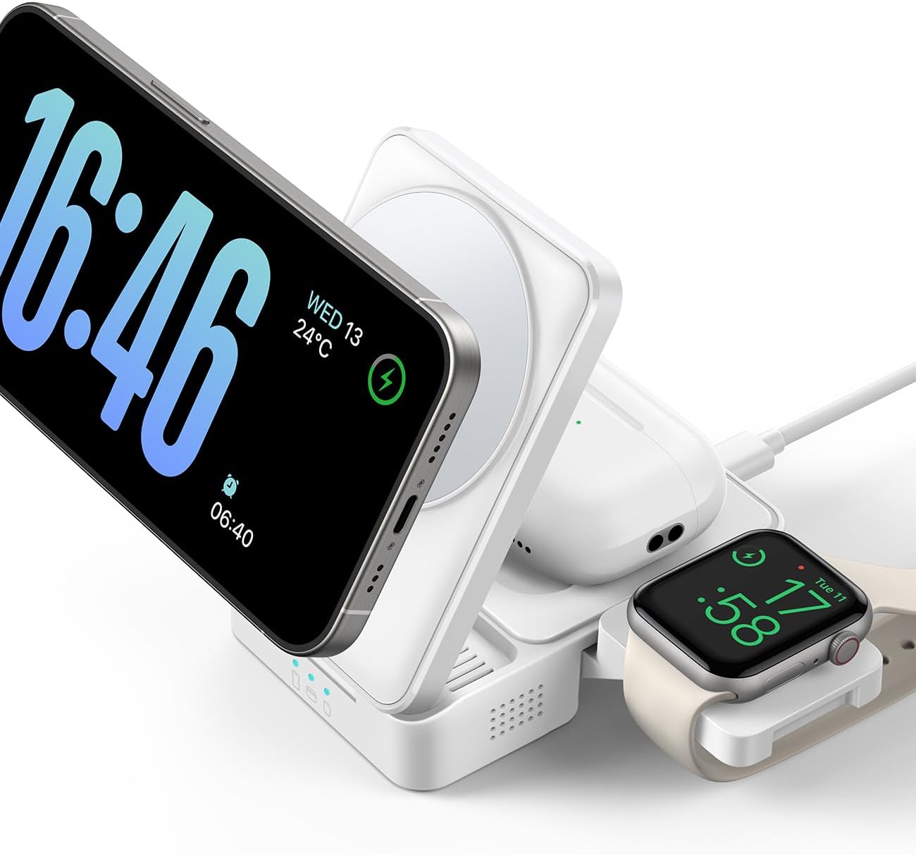 Lamicall 3 in 1 Charging Station for Apple – Wireless Foldable Charger Stand for MagSafe Portable, Travel Charger Station for Multiple Devices for iPhone 16, 15, 14, 13, Apple Watch, AirPods, White Lamicall 3 in 1 Charging Station for Apple – Wireless Foldable Charger Stand for MagSafe Portable, Travel Charger Station for Multiple Devices for iPhone 16, 15, 14, 13, Apple Watch, AirPods, White