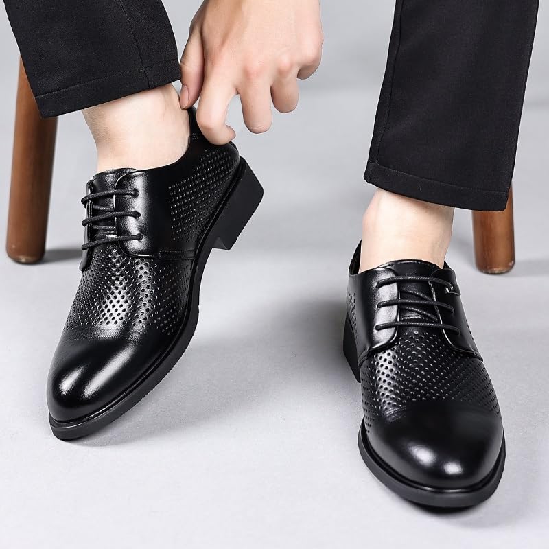 Dress Oxford Shoes for Men Lace Up Pointed Burnished Toe PU Leather Cap Toe Breathable Rubber Sole Anti-slip Slip Resistant Party4