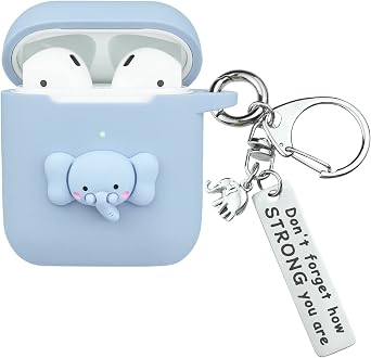 Wonhibo for Airpods Case, Cute Silicone Animal Soft Cover for Airpod 1 2 with Keychain Elephant