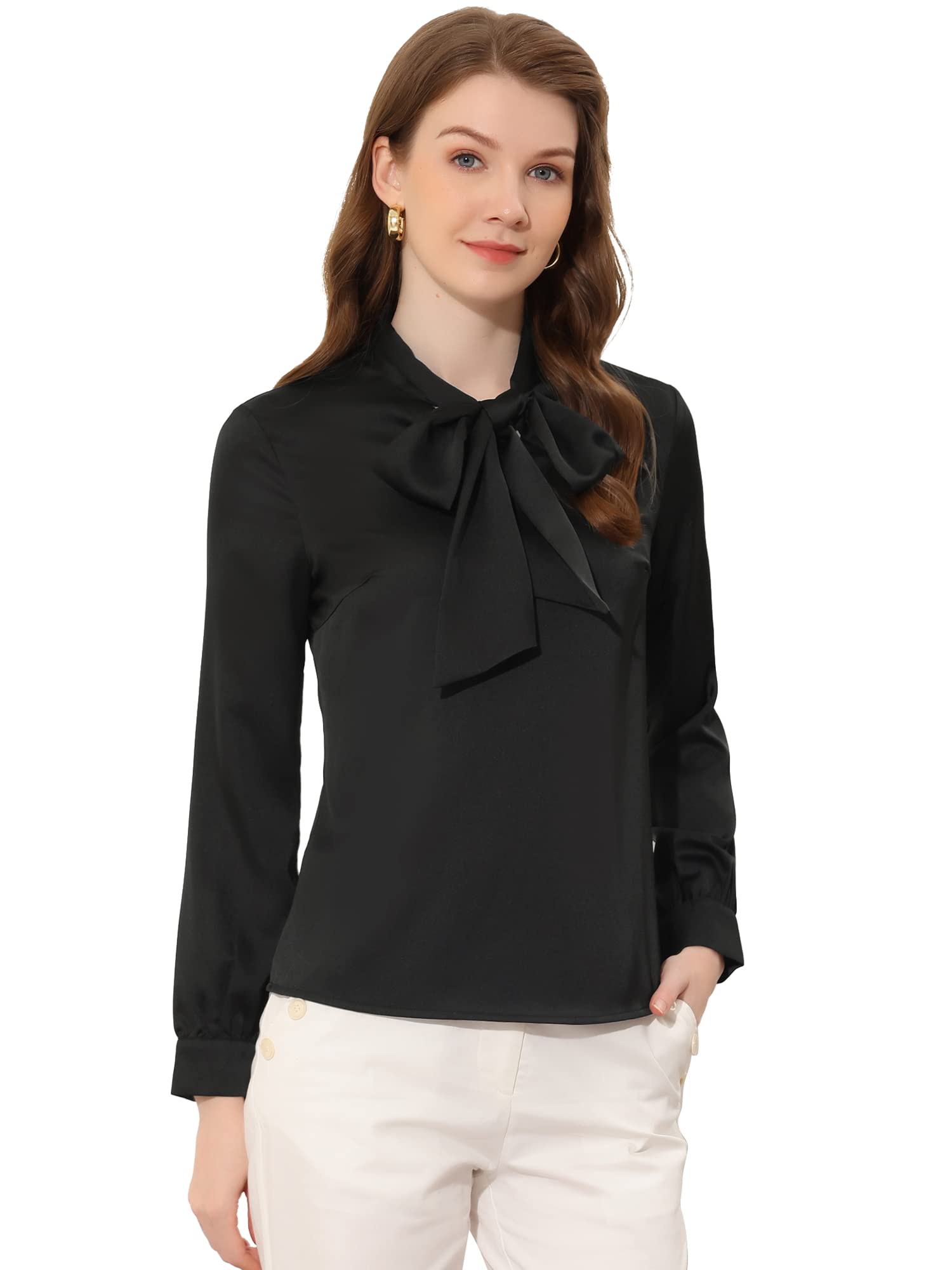 Camicia Donna Cotone Elasticizzato Nero - Blusa Ufficio Formale, Manica Lunga, Taglie UK 8-18