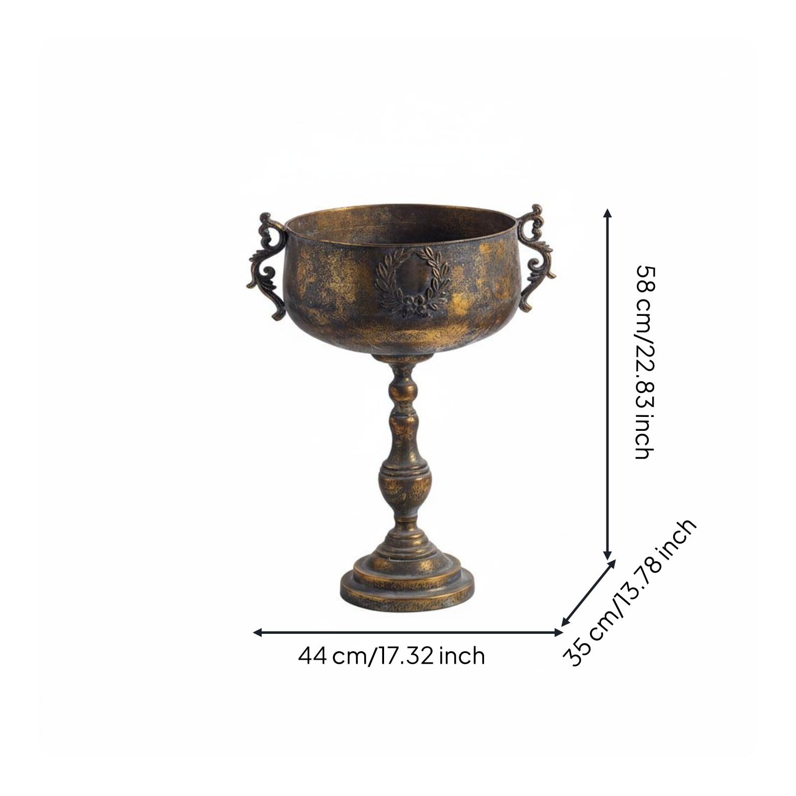 Jarrón de Suelo Decorativo Jarrón de Pie Florero Pedestal Centro de Mesa de Metal Forjado Textura Envejecida y Copa de Cáliz Elegante Adecuado para Decoración de Recibidores Salones y Bodas