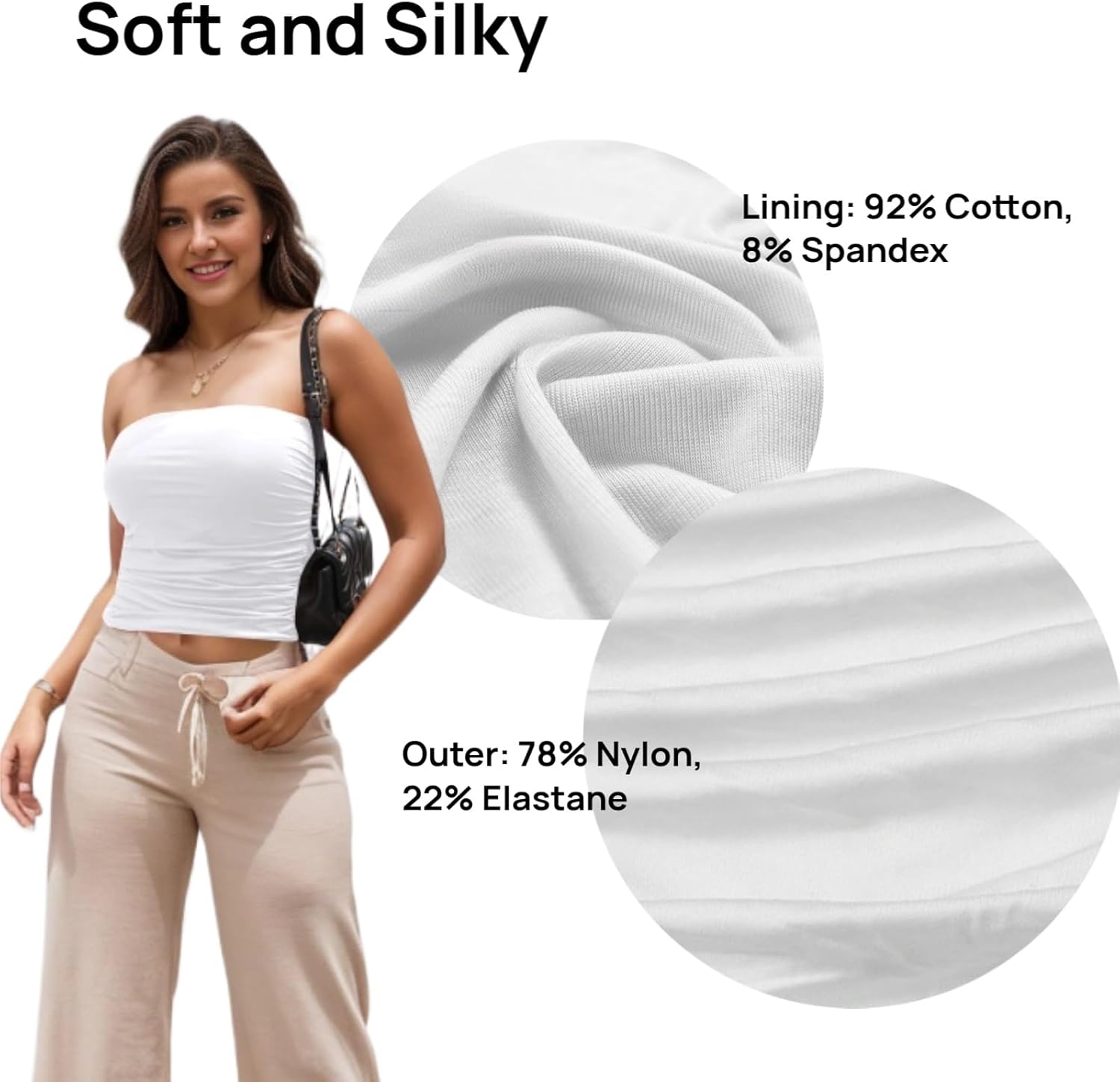 H HIAMIGOS Tube Tops Strapless Ruched Crop Sleeveless Basic Stretchy Cute Soft Cooling Bandeau Non Padded - Image 2