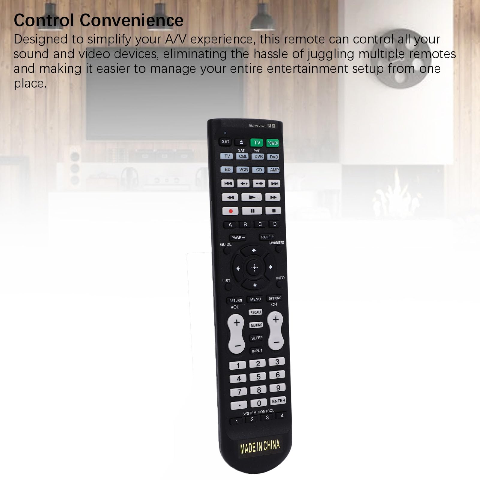 Denash Apprentissage de Remplacement de la Télécommande avec Télécommande DVD, RM VLZ620 Universel, Compatible avec TV, DVR, Magnétoscope, CD, AMP, CBL, BD pour TV DVD DVR VCR CD AMP