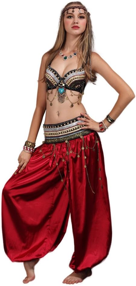Tribal Style Belly Dance Costume,Bra Belt Bloomers 3pcs Outfit