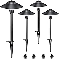 SUNVIE 4-Pack Low Voltage LED Pathway Lights, 3W 3000K Warm White Cast Aluminum Waterproof Landscape Path Lights for Yard Walkway Garden, ETL Listed