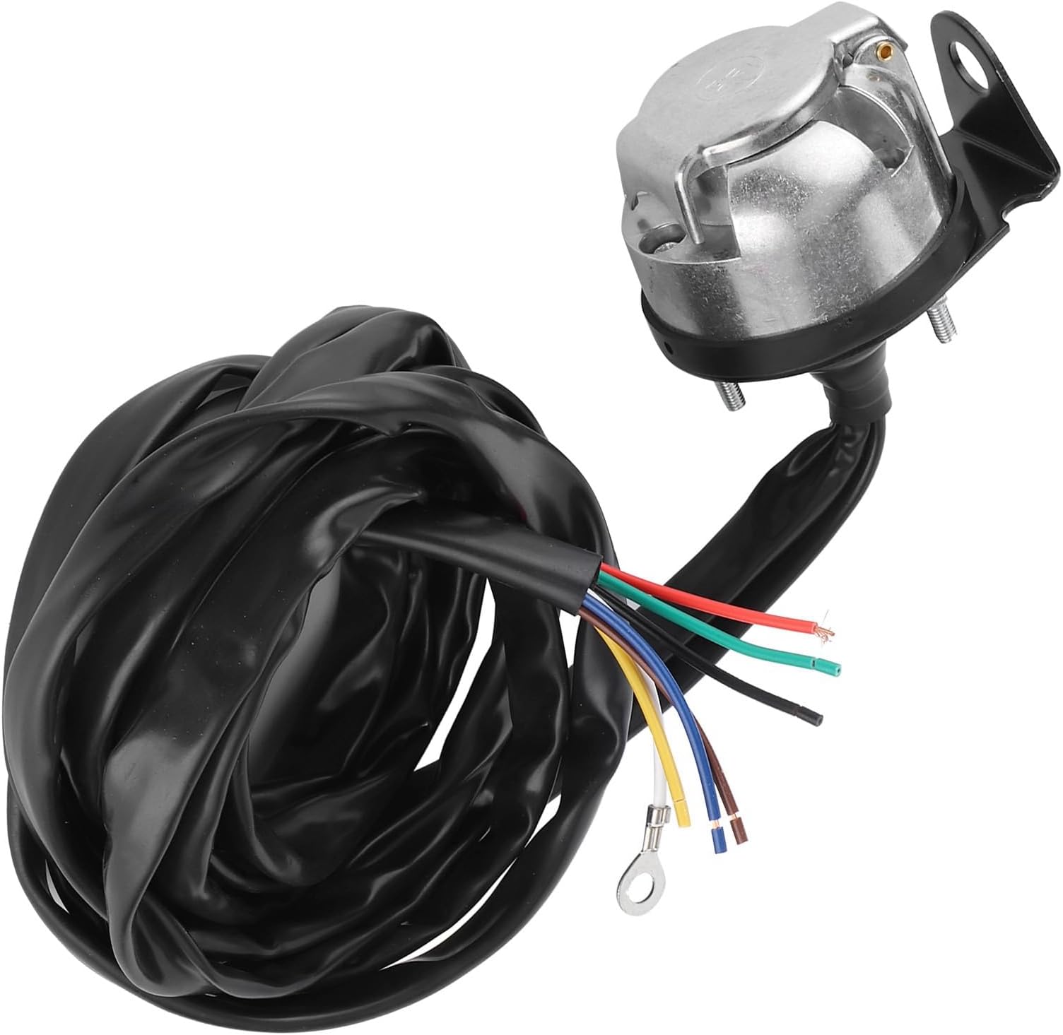 7 Pin Trailer Socket Adapter with Pure Copper 2m Cable for Semi Trailers, Trailers & Commercial Vehicles Black Round Socket