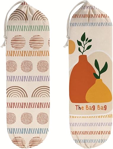 Soporte de bolsas de plástico bohemio a granel, paquete de 2 bolsas de comestibles, dispensador de bolsas de plástico lavable, dispensadores de