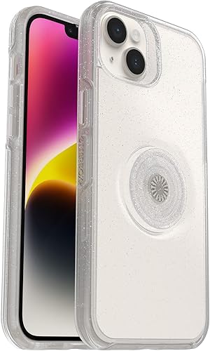 OtterBox Funda transparente para iPhone 14 Plus Otter + Pop Symmetry Series  Stardust POP (transparentebrillantina), PopSockets integrado PopGrip,