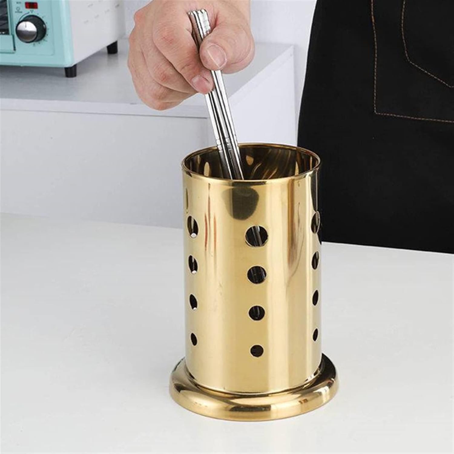 Utensil Holder Stainless Steel Chopstick Basket Hanging Cutlery Holder Gold Tableware Drainer Storage Rack Kitchen Accessories Organizer for Home Kitchen Restaurant (Color : 10cm Without hole)