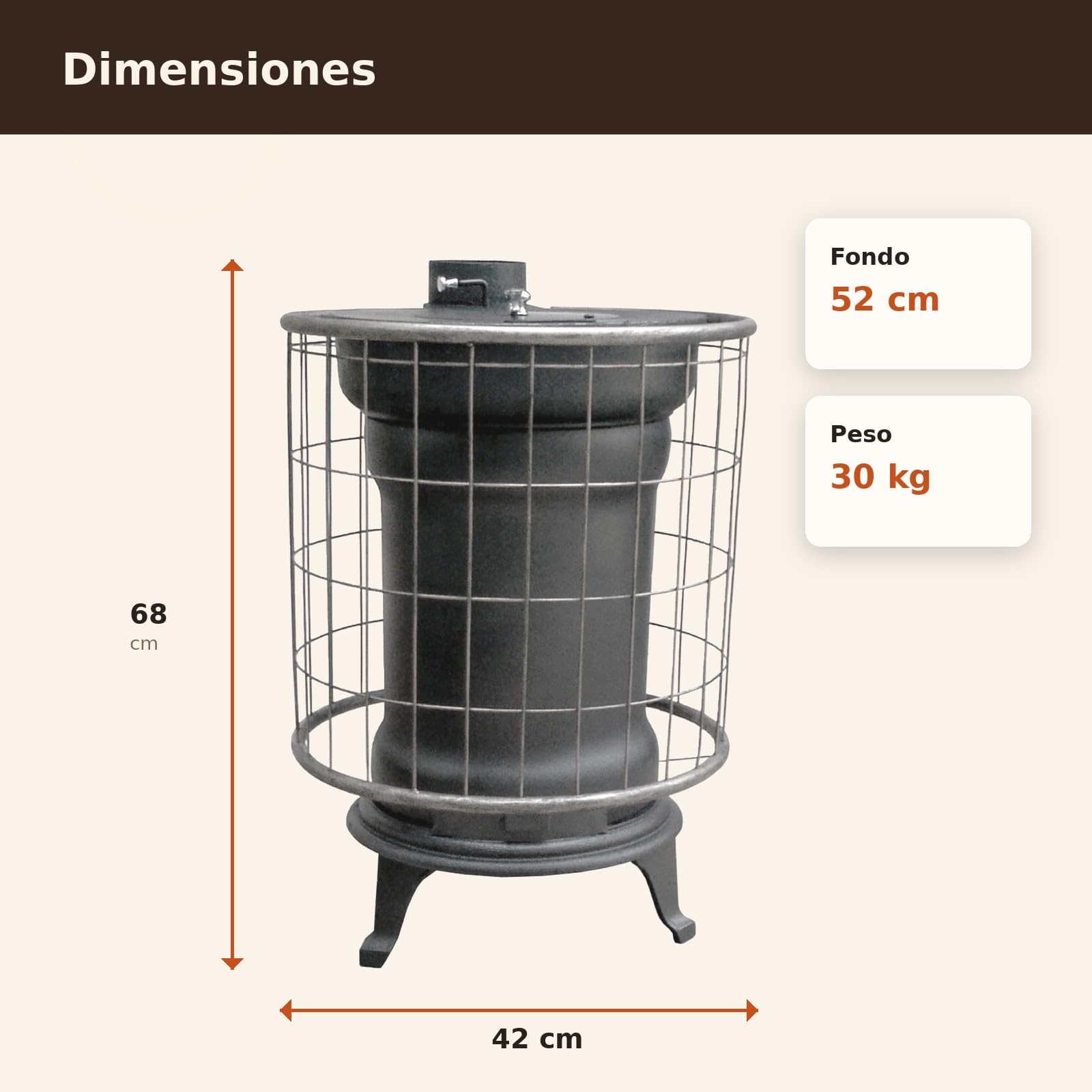 EIDER BIOMASA Estufa de Leña RÚSTICA EXTERIORES – 8,53 kW (máx. 13,05 kW) – Rendimiento 78% – Hasta 213 m³ – Doble Combustión – Certificada CE
