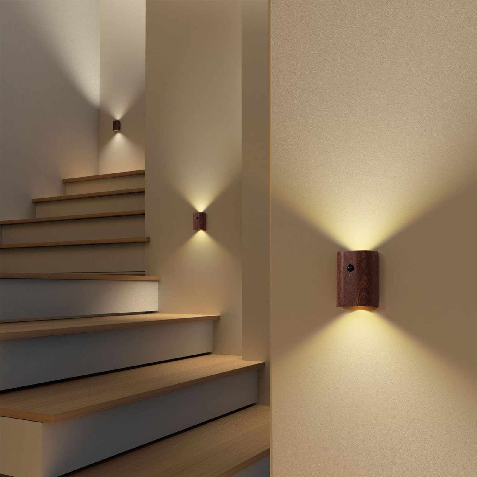 Luce Notturna del Corridoio del Sensore di Movimento, Rilevamento del Corpo Umano e Luce Notturna a LED a Doppia modalità Sensibile Alla Luce, Realizzata in Legno con Direzione