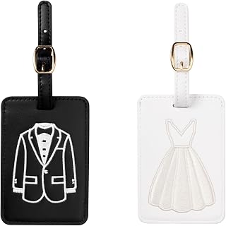 Luggage Tags for Couples, Bride & Groom Wedding Dress and Tuxedo Suitcase Tags, Luggage Tag for Honeymoon Travel, Bridal Showers, Weddings, Travel Accessories for Couples (Regular Style)