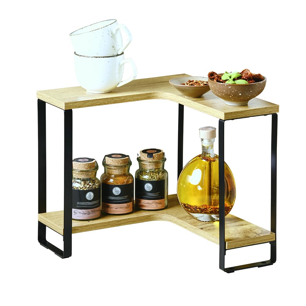 Kesper | 27832 Kitchen Corner Shelf with 2 Levels, Material: Fibreboard, Metal, Dimensions: W 30 x H 28 x D 30 cm, Colour: Natural, Black